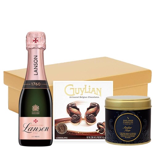 Mini Lanson Le Rose Champagne 20cl & Candle Gift Hamper